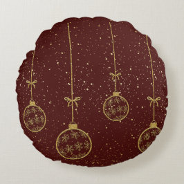 Almofada Redonda Crimson & Gold Ornament Christmas Round Pillow