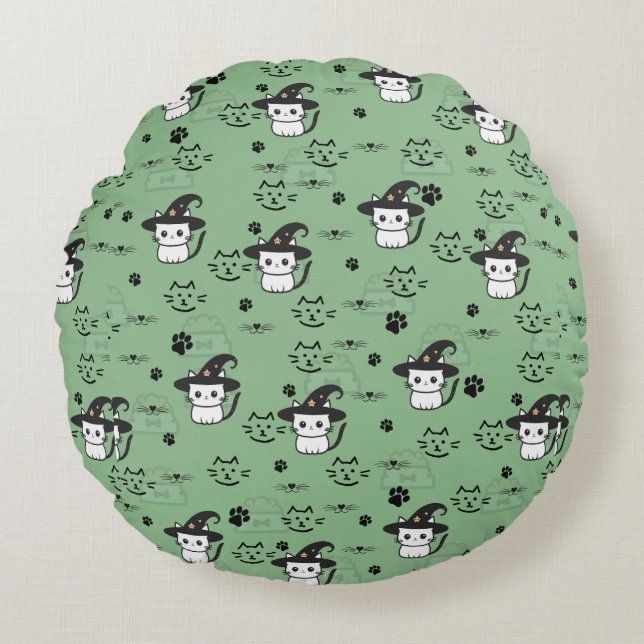 Almofada Redonda Cristóvão e Impressões de Vacas no Mar Negro Verde (Frente)