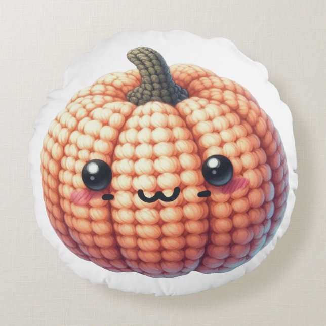 Almofada Redonda Crochet Cute Pumpkin (Frente)