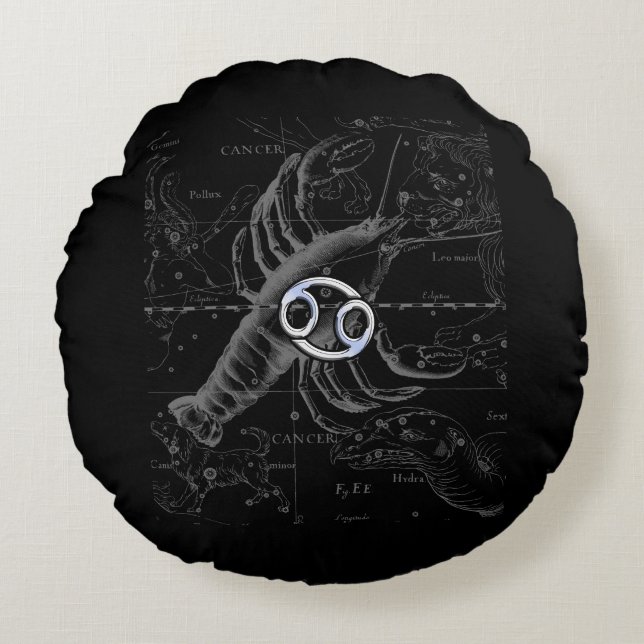 Almofada Redonda Cromo como Cancer - Sinal Zodiac em Hevelius (Frente)