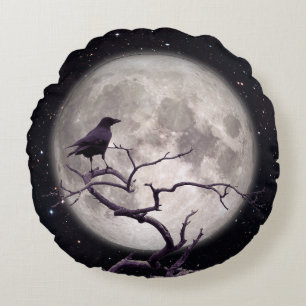 Almofada Redonda Crow and Moon 2, Crow Art, Raven, Gothic, Night