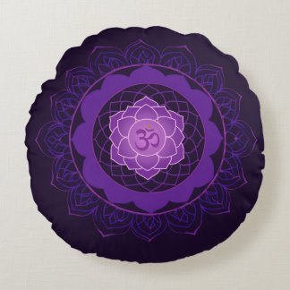 Almofada Redonda Crown Chakra Mandala - Sahasrara Com Om Purple