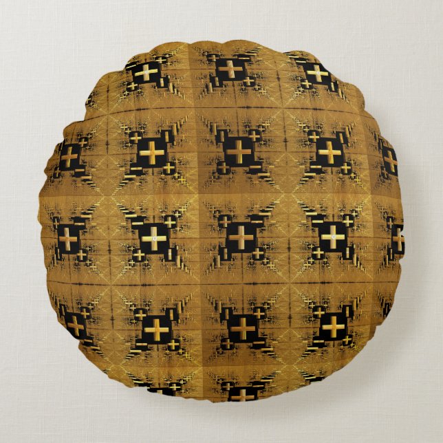 Almofada Redonda Cruzamentos Fractais do ouro (Frente)