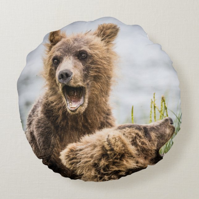 Almofada Redonda Cubos Grizzly Procurando Sua Mãe (Verso)