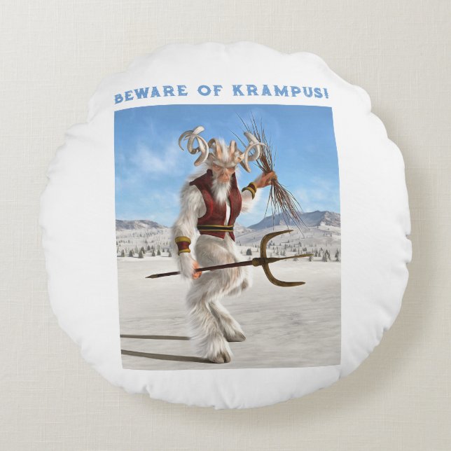Almofada Redonda Cuidado com o Krampus! (Frente)