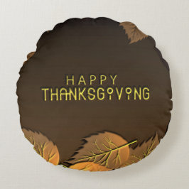 Almofada Redonda Cumprimentos felizes da acção de graças com folhas