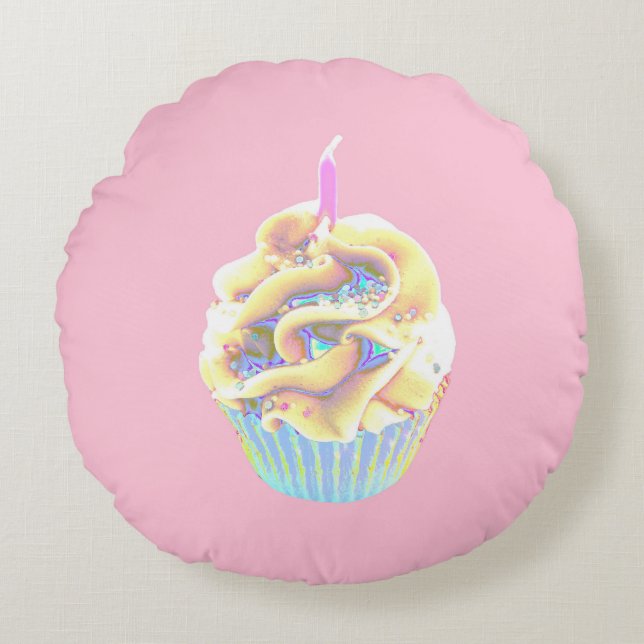 Almofada Redonda Cupcake de celebração (Frente)