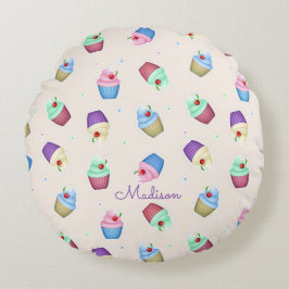 Almofada Redonda Cupcakes Coloridos Fofos