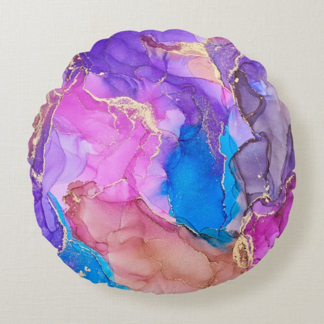 Almofada Redonda Currents of translucent hues, snaking metallic swi (Frente)