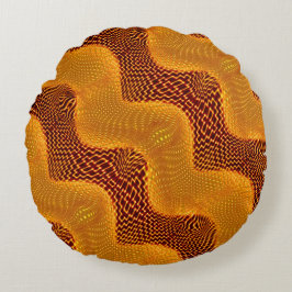 Almofada Redonda Curva laranja e pontos de ourados sobre marrom