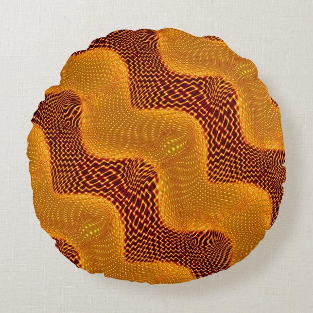 Almofada Redonda Curva laranja e pontos de ourados sobre marrom (Frente)