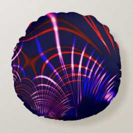 Almofada Redonda Curvas apontadas de azul para vermelho e branco. L