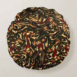 Almofada Redonda Curvas castanho-avermelhadas e amarelas malhadas