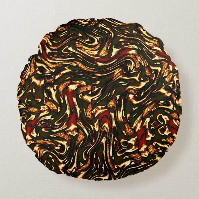 Almofada Redonda Curvas castanho-avermelhadas e amarelas malhadas (Frente)