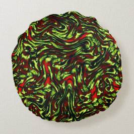 Almofada Redonda Curvas de amarelo-esverdeado e vermelho vívido