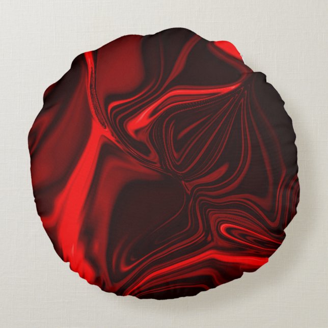 Almofada Redonda Curvas vermelhas claras e escuras sobre fundo escu (Verso)