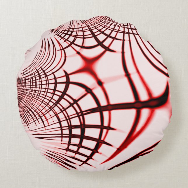 Almofada Redonda Curvas vermelhas e castanhas cruzadas sobre fundo  (Verso)