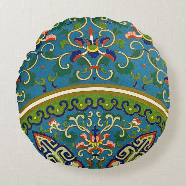 Almofada Redonda Cushiões de Design Geométricos Chineses Tradionais (Frente)