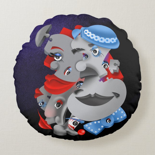 Almofada Redonda Cushion de dispersão de negros e artísticos (Frente)