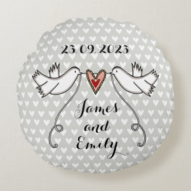 Almofada Redonda Cushion de presente personalizado de pombos branco (Frente)