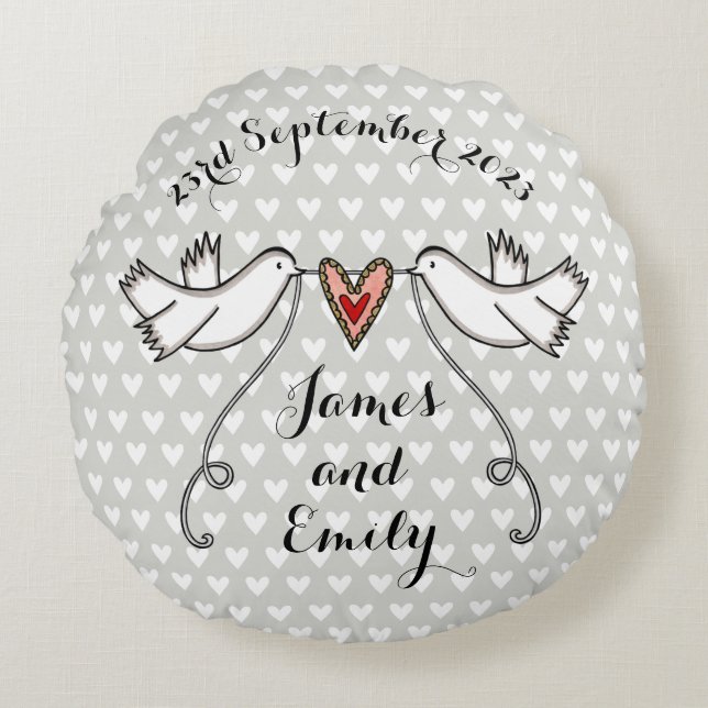Almofada Redonda Cushion de presente personalizado de pombos branco (Frente)