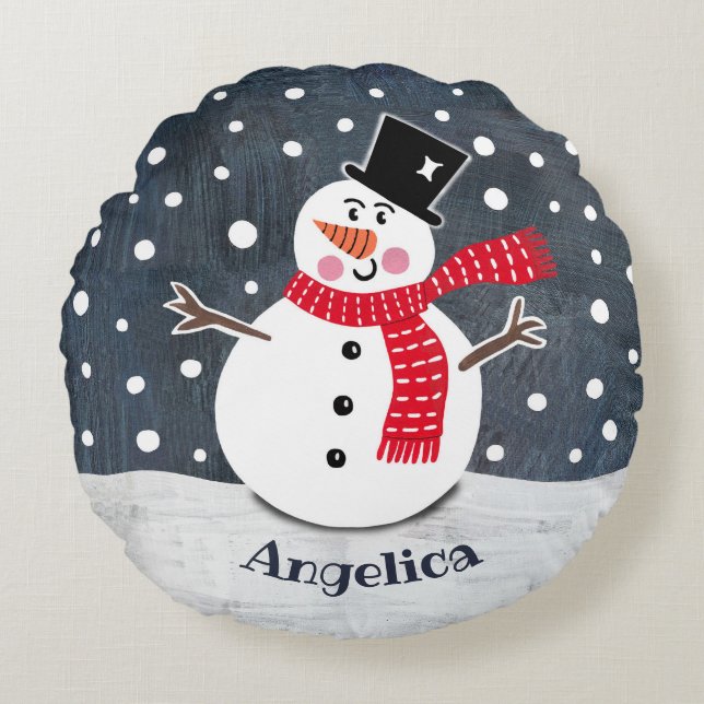Almofada Redonda Cushion redondo de natal personalizado Snowman (Frente)