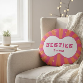 Almofada Redonda Custom "Besties" Sunburst Personalized Pillow – Em