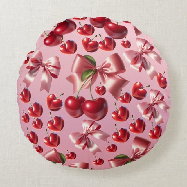 Almofada Redonda Custom Coquette Heart Bow Pattern Wrapping Paper (Frente)