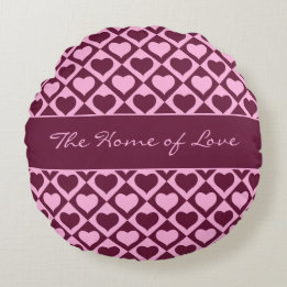 Almofada Redonda Custom Heart Checkerboard Pattern Bordeaux Pink -