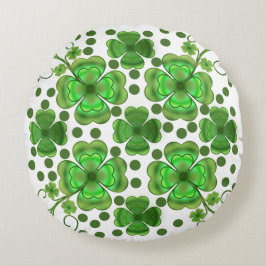 Almofada Redonda Custom Metallic Green Clover & Swirl Pattern 
