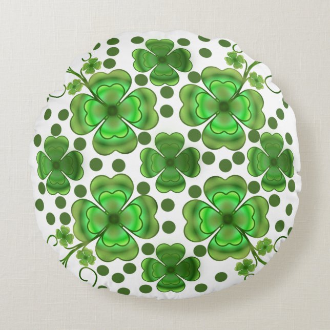 Almofada Redonda Custom Metallic Green Clover & Swirl Pattern  (Frente)