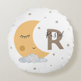 Almofada Redonda Custom Name Moon Nursery Pillow in Brown Tan Cute