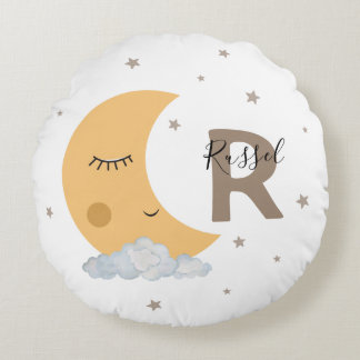 Almofada Redonda Custom Name Moon Nursery Pillow in Brown Tan Cute