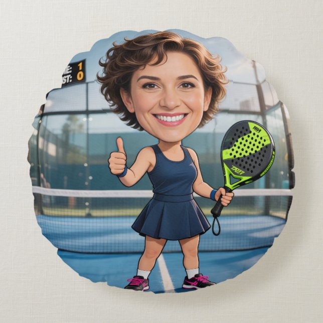 Almofada Redonda Custom Photo Head Padel/Pickleball Player Caricatu (Frente)