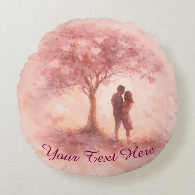 Almofada Redonda Custom Pink Love Tree Round Pillow (Frente)