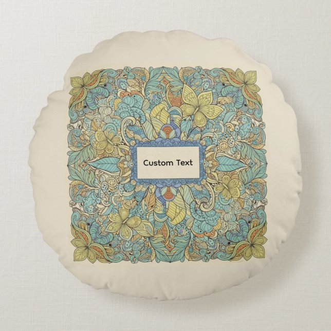 Almofada Redonda Custom Text Round Zentangle Mandala Pillow (Frente)