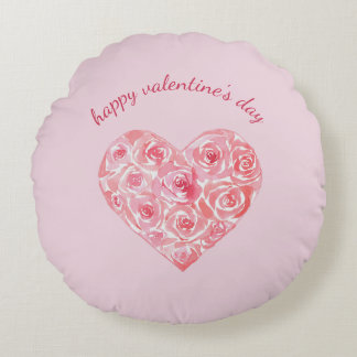 Almofada Redonda Custom Watercolor Rose Heart Valentine's Day