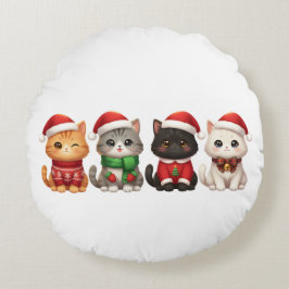 Almofada Redonda Cute 4 Christmas Cats - Holiday Cats Design