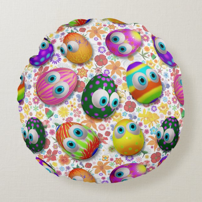 Almofada Redonda Cute and Funny Easter Eggs Cartoon (Frente)