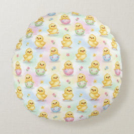 Almofada Redonda Cute Baby Chick Watercolor Easter