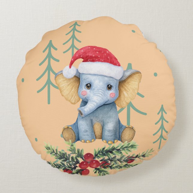 Almofada Redonda Cute Baby Elephant Safari Theme (Verso)