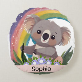Almofada Redonda Cute Baby Koala Rainbow Nome Personalizado
