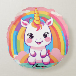 Almofada Redonda Cute Baby Unicorn Rainbow