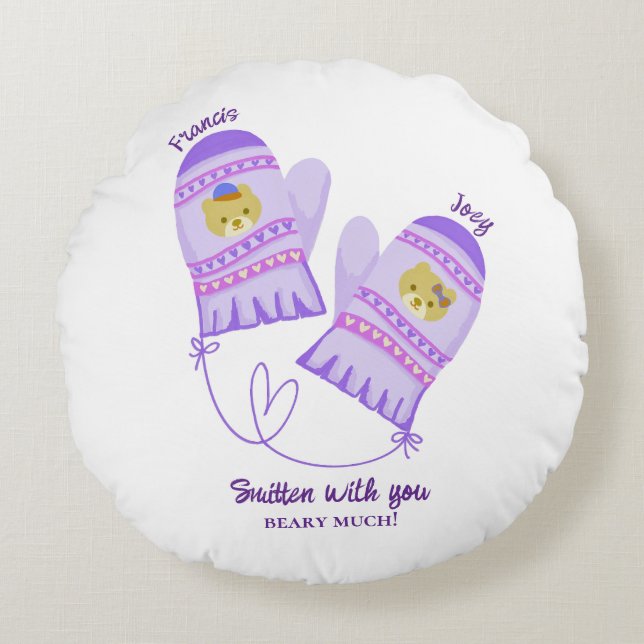 Almofada Redonda Cute Bear Mittens Personalized Lovers Round Pillow (Frente)