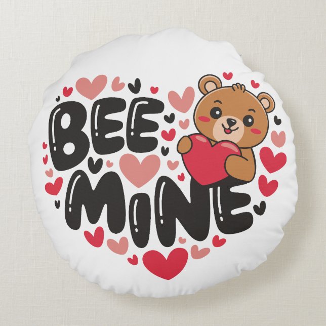 Almofada Redonda Cute Bee Mine Teddy Bear Valentine's Day (Verso)
