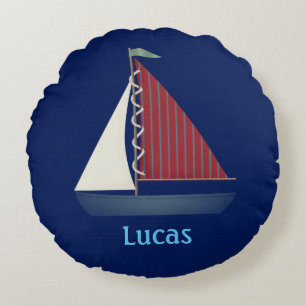 Almofada Redonda Cute Blue Toy Sailboat