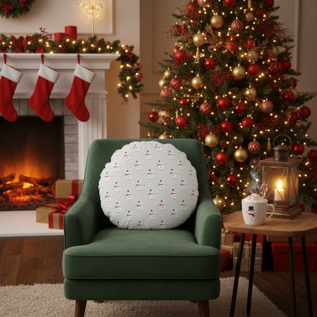 Almofada Redonda Cute Button Snowmen Grey  (Criador carregado)