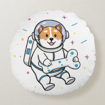 Cute Cartoon Cat Astronaut Round Pillow