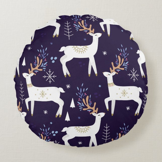Almofada Redonda Cute cartoon deer seamless pattern, nursery backgr (Frente)