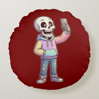 Almofada Redonda Cute Cartoon Skeleton Selfie - Full Body Trendy 